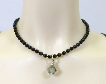 BJD Necklace - 1/4 size - Black Diamond Swarovski and Black Ball Chain