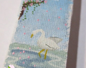 Mini Painting - Crane in Pond with Sakura