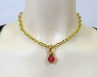 BJD Necklace - 1/4 size - Ruby and Yellow Gold Link Chain