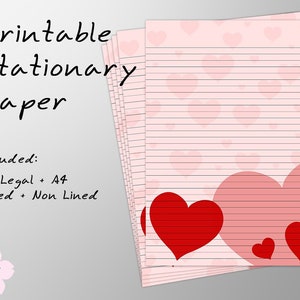 Printable Stationery Paper Hearts 0003 image 1