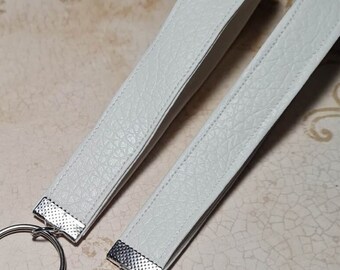 Wristlet Key Fob - Faux Leather - White