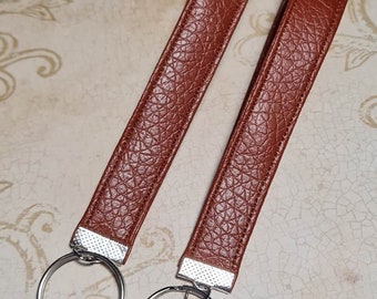 Wristlet Key Fob - Faux Leather - Brown