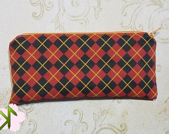 Zipper Pouch - Diamonds & Stripes in Red and Gold