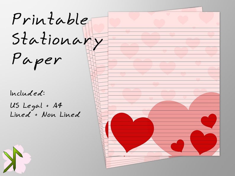 Printable Stationery Paper Hearts 0003 image 1