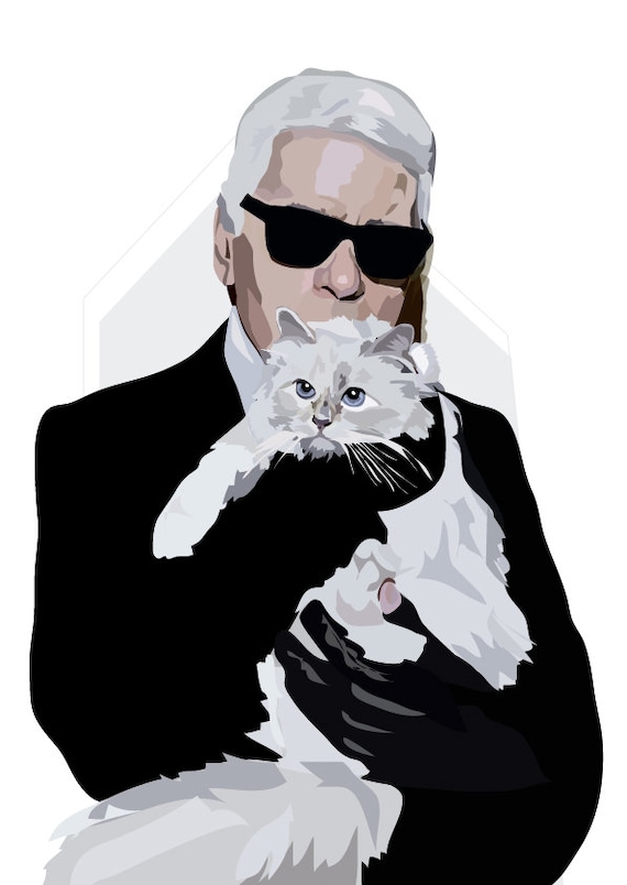 Karl Lagerfeld With Fluffy Cat Art Print Fashion Print 