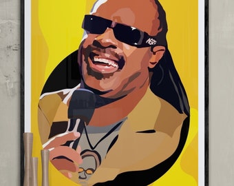 Stevie Wonder Art Print - Coloured background or White background