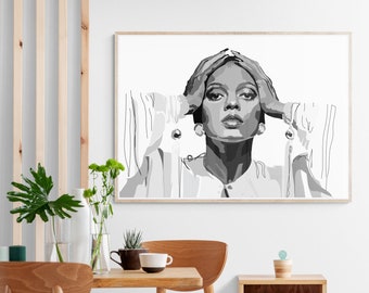 Diana Ross - impression d'art - impression musique - noir et blanc