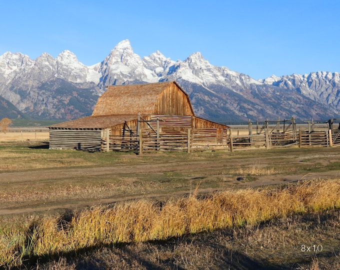 Grand Teton photo print, old Barn art photography, mountains large picture, landscape canvas wall decor 8x10 10x20 11x14 16x20 20x30 30x45