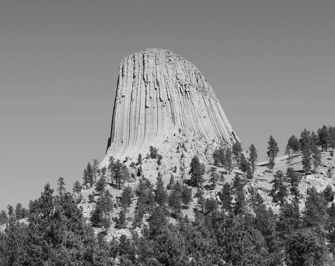 Devil's Tower photo print, black and white Wyoming art, American West photography wall decor, large paper canvas picture 5x7 to 32x48"