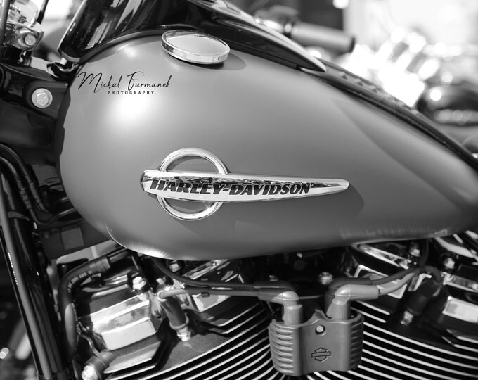 Harley Davidson art photo print, black and white picture, motorcycle gift, large paper or canvas photography wall decor, 5x7 8x10 to 32x48"