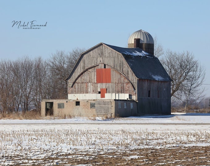 Old Barn photo print, countryside photography, rustic art, winter barn picture, large paper or canvas wall decor, 5x7 8x10 to 32x48 inches
