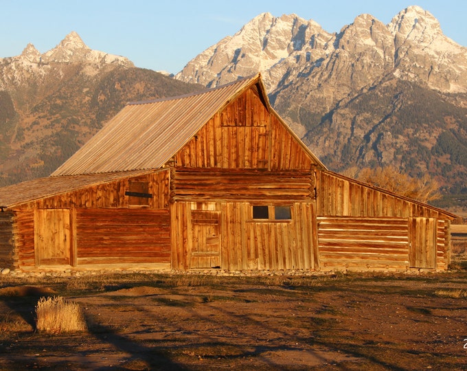 Old Barn photo print, Grand Teton mountains, landscape photography art, large western picture, paper, canvas decor, 5x7 8x10 11x14 to 32x48
