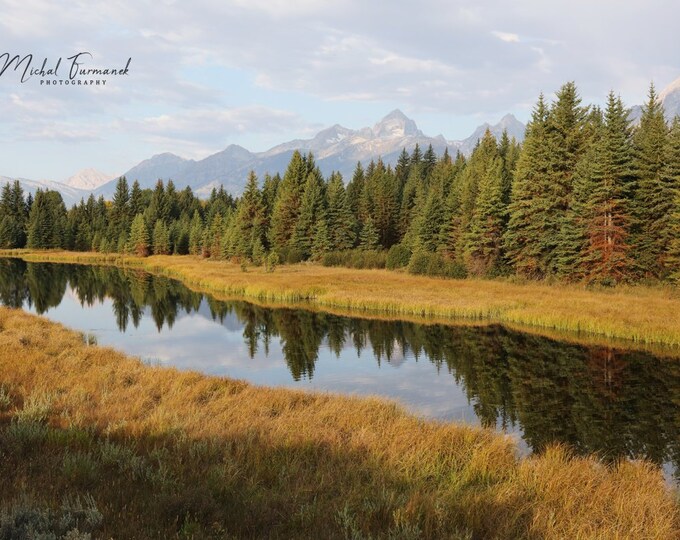 Grand Teton photo print, Wyoming photography, large National Park wall art, tree reflections picture, paper, canvas, 5x7 to 32x48 inches
