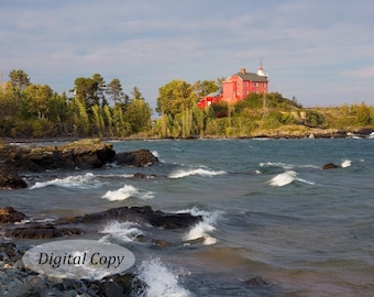 Red lighthouse art, INSTANT DOWNLOAD, printable Marquette Michigan photo, digital copy, photos to print, 5x7 to 12x18" wall decor
