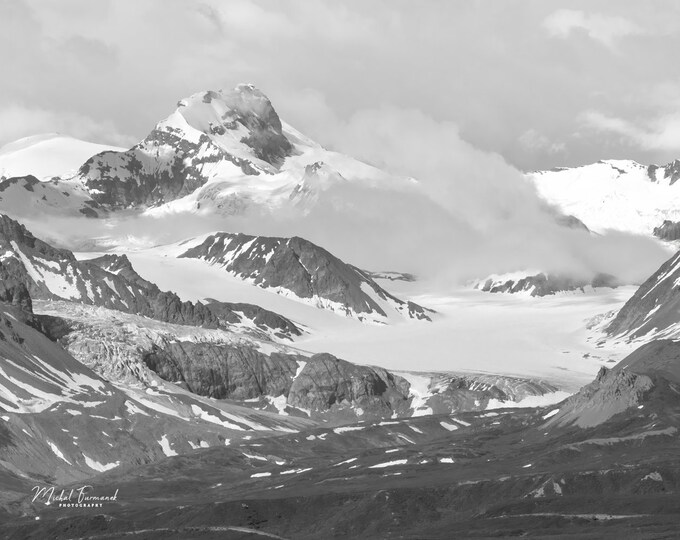 Alaska mountains print, Alaska wall art, glacier photo, black and white art photography, Alaska picture, large paper or canvas, up to 40x60"