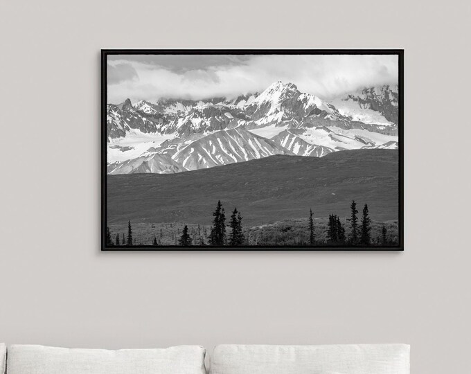 Alaska photo print, Denali Highway, black and white mountain photography, wall art decor, large paper or canvas picture, 5x7 to 40x60"