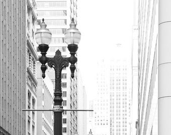 VERTICAL Chicago Street Lights photo print, black and white picture, Chicago poster, canvas wall decor, Chicago framed art 8x10 18x24 24x36"