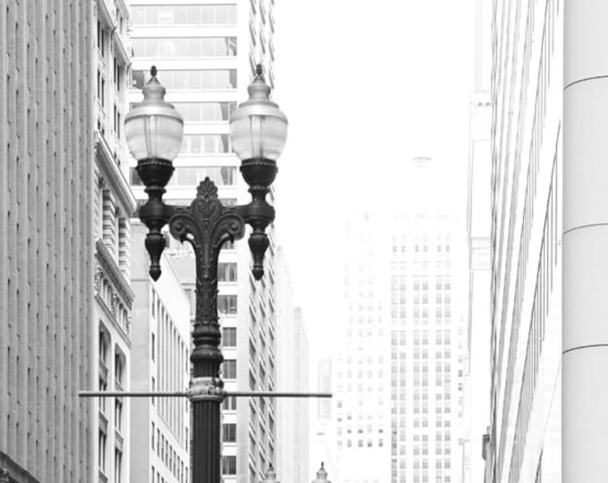 VERTICAL Chicago Street Lights photo print, black and white picture, Chicago poster, canvas wall decor, Chicago framed art 8x10 18x24 24x36"