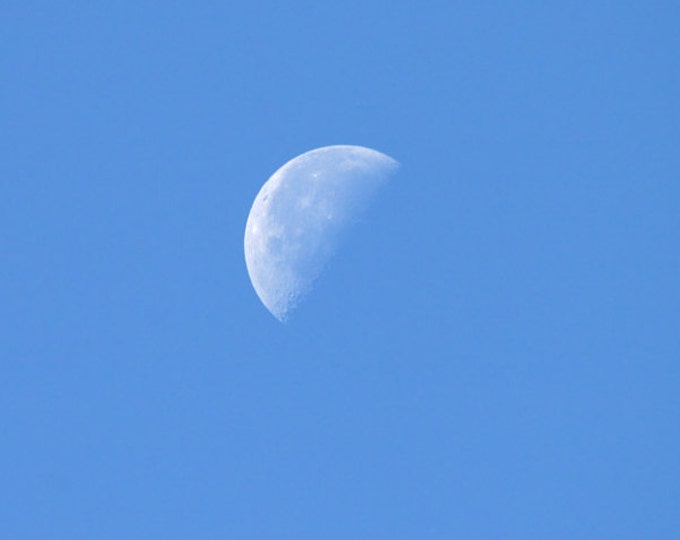 Daylight Moon, fine art photo print, half moon picture, blue sky, large canvas, wall home decor 8x10 8x12