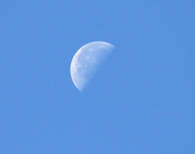 Daylight Moon, fine art photo print, half moon picture, blue sky, large canvas, wall home decor 8x10 8x12