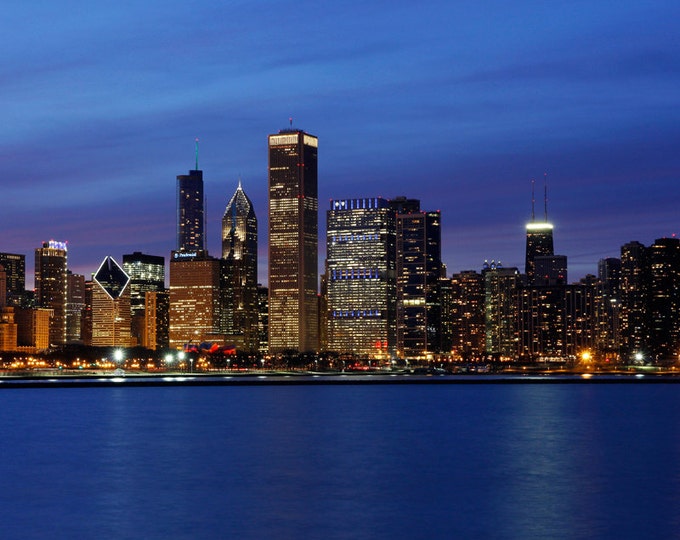 Chicago skyline photo print, Chicago art photography, Chicago picture, city downtown, blue cityscape, Chicago on canvas, 8x10 20x30 24x36