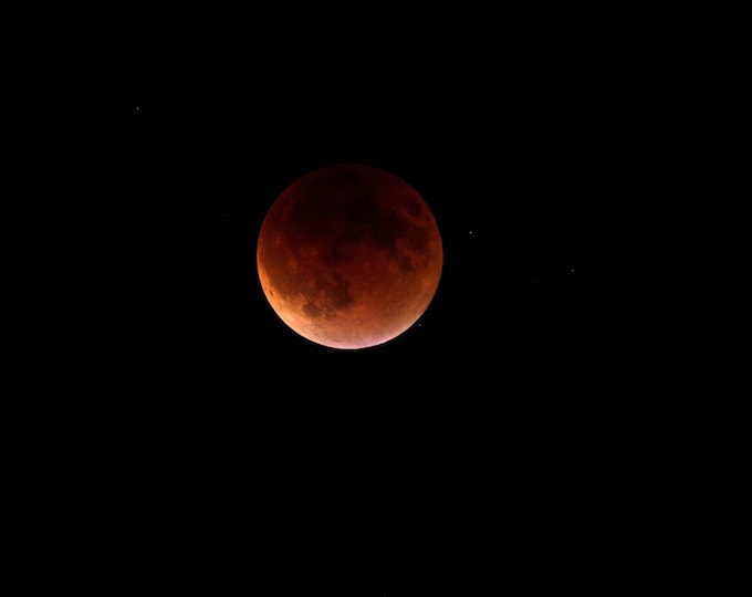 Blood Moon picture, red lunar eclipse art photo print, night photography wall decor, large paper or canvas 5x7 11x14 12x16 16x20 20x30 24x36