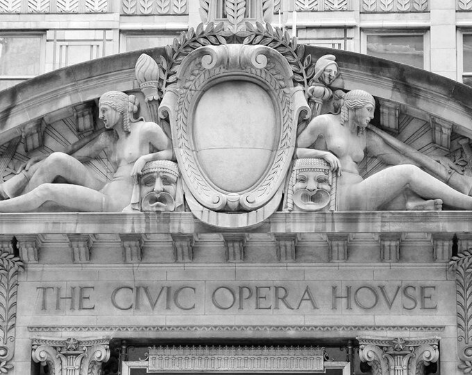 Chicago picture, wall art decor, Civic Opera House photo print, black and white photography, large paper or canvas, 5x7 8x10 11x14 to 24x36"