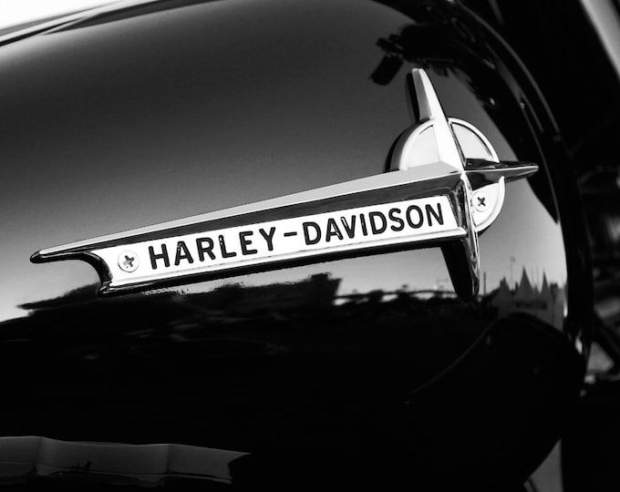 Harley Davidson photo print, motorcycle photography art, black and white picture, paper or canvas wall decor 5x7 8x10 11x14 16x16 to 24x36