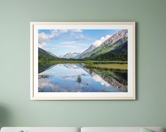 Mountain Reflections in Tern Lake, Alaska photo print, Alaska mountains wall art, Alaska decor, large paper or canvas picture, 5x7 to 40x60"