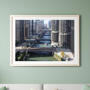 Chicago River wall art, Chicago photo, bridges and boat, city photography, large Illinois wall art, Chicago wall decor, 5x7 8x10 24x36 40x60