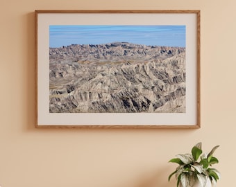 Badlands photo print, black and white South Dakota wall art, National Park photography decor, large paper or canvas picture, 5x7 to 20x30"