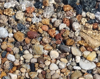 Pebbles art print, pebble beach photography, paper or canvas picture, Lake Michigan stones rocks photo wall decor 8x10 11x14 16x20 24x36