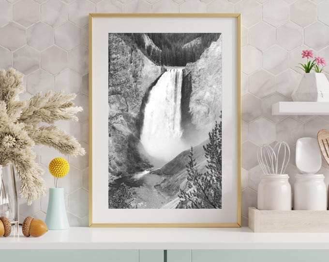 VERTICAL Yellowstone Falls photo print, Wyoming decor, wall art, American West photography, large paper or canvas picture 5x7 to 24x36"