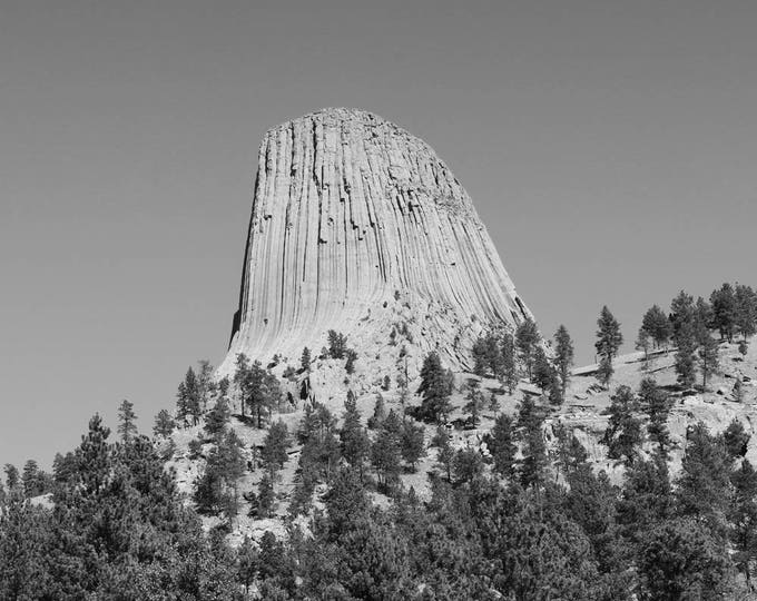 Devil's Tower photo print, black and white Wyoming art, American West photography wall decor, large paper canvas picture 5x7 to 32x48"