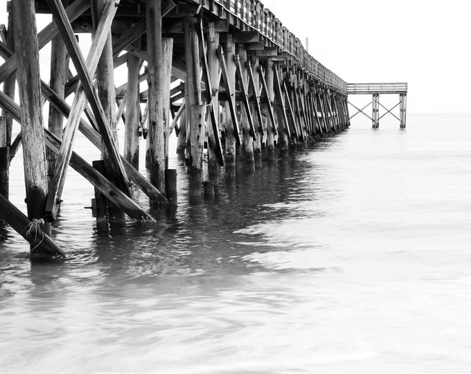 Pier black and white photo print, ocean art photography, Florida picture, nautical paper canvas home wall decor 8x10 11x14 16x20 24x36 30x45