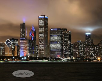 Chicago Cubs skyline picture, INSTANT DOWNLOAD, digital print copy, printable photo, Chicago in color wall art decor, 5x7 to 12x18 inches