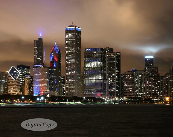 Chicago Cubs skyline picture, INSTANT DOWNLOAD, digital print copy, printable photo, Chicago in color wall art decor, 5x7 to 12x18 inches