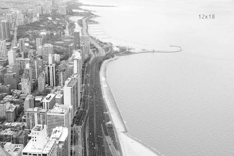 Chicago Lake Shore Drive photo print, Chicago photography, black and white art, large wall art, paper or canvas picture, 5x7 8x10 to 24x36 image 3