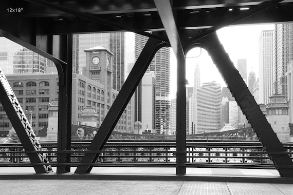 Chicago photography wall art, Chicago Bridge Skyline, black and white Chicago print, Chicago decor, canvas, photo, 8x10 11x14 16x20 32x48"