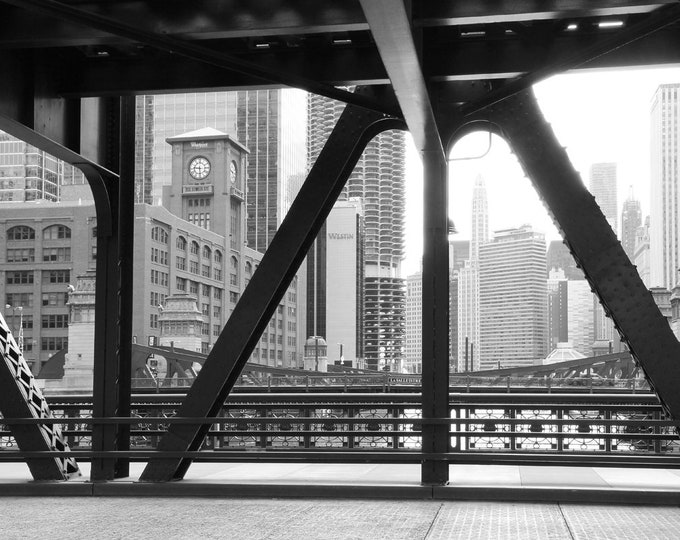 Chicago photography wall art, Chicago Bridge Skyline, black and white Chicago print, Chicago decor, canvas, photo, 8x10 11x14 16x20 32x48"