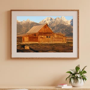 Old Barn photo print, Grand Teton mountains, landscape photography art, large western picture, paper, canvas decor, 5x7 8x10 11x14 to 32x48