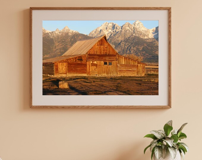 Old Barn photo print, Grand Teton mountains, landscape photography art, large western picture, paper, canvas decor, 5x7 8x10 11x14 to 32x48