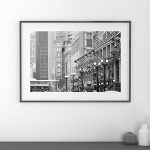 Chicago art print, Chicago State Street photo, black and white Chicago photograph, Chicago Theater picture, canvas wall art, 5x7 to 32x48"