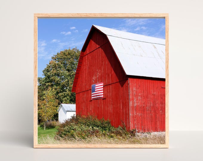 Red Barn VERTICAL photo print, photography wall art, large picture on paper or canvas, red and blue countryside decor 5x7 8x10 up to 24x36"