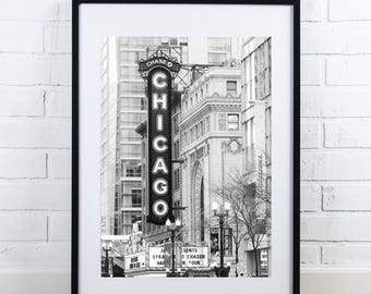 Chicago print, VERTICAL Chicago Theater wall art, black and white Chicago photography, Chicago poster, canvas gift, Chicago 8x10 to 32x48