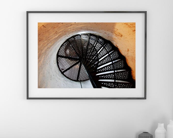 Lighthouse Stairs photo print, color or black and white photography art, large paper or canvas picture, rusty wall decor, 5x7 8x10 to 24x36"