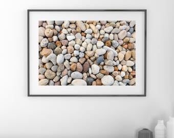 Pebbles art print, pebble beach photography, paper or canvas picture, Lake Michigan, stones photo, rocks wall decor, sizes 5x7 to 30x45"