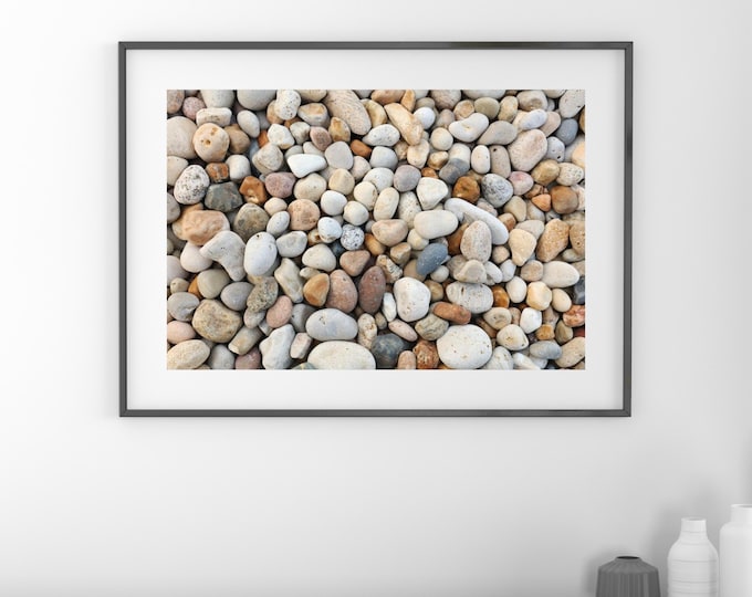 Pebbles art print, pebble beach photography, paper or canvas picture, Lake Michigan, stones photo, rocks wall decor, sizes 5x7 to 30x45"