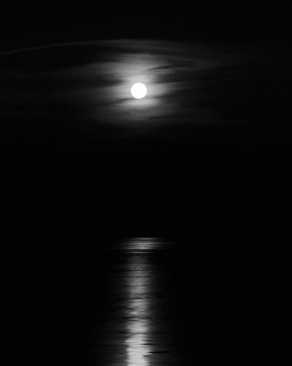 Moon Reflection, VERTICAL Art Photo Print, Black and White