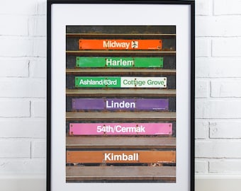 VERTICAL Chicago L lines print, Chicago CTA Stations, Chicago photography wall art, colorful print, Chicago canvas art, 5x7 8x10 11x14 32x48